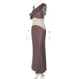 Women's 2026 Slash Shoulder Polka Dot Print Long Dress