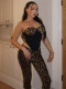 Women's Sexy Leopard Sequin Vest Capri Pants Set