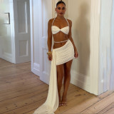 Women White Pearl Sexy Camisole Top and Skirt Two-Piece Set