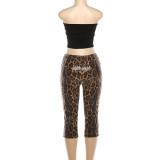 Women's Sexy Leopard Sequin Vest Capri Pants Set