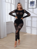 Sexy rose pattern jumpsuit fishnet lingerie