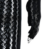 Sexy See-Through Seamless Striped Jacquard One-Piece Long Sleeve Jumpsuit