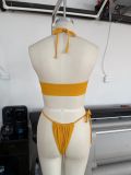 Lady solid color strings bikini swimwear