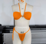 Lady solid color strings bikini swimwear