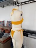 Lady solid color strings bikini swimwear