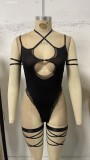 Black mesh see through teddy lingerie set