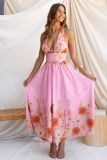 Summer floral print V-neck elegant maxi dress
