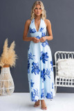 Summer floral print V-neck elegant maxi dress