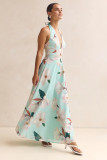 Summer floral print V-neck elegant maxi dress