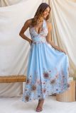 Summer floral print V-neck elegant maxi dress