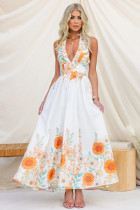 Summer floral print V-neck elegant maxi dress