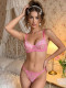 Pink embroidered lace sexy see-through bra and T-back panties