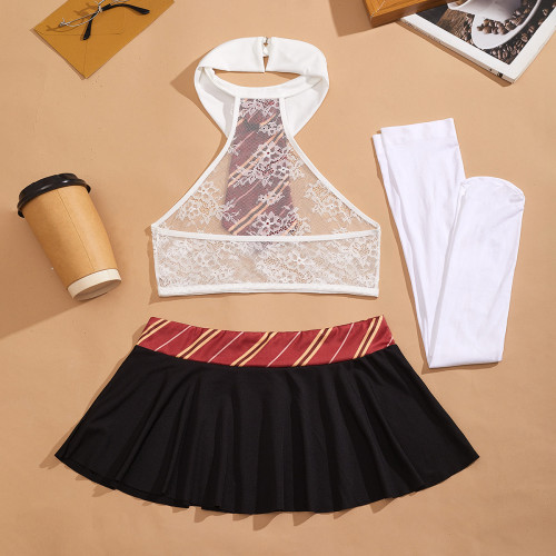 Mesh see-through costume lingerie set with stocking