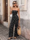 Retro sleeveless jumpsuit for women polka dot strapless high-waisted wide-leg trousers