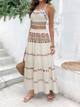 Bohemian vacation printed beach set women's two-piece set tassel camisole top and skirt