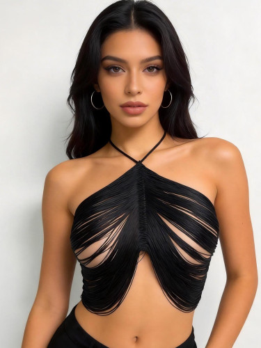 Lady black party vest music festival top