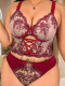 Plus size embroidered floral bustier lingerie set 