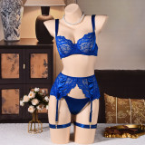 Women sexy underwear royal blue lace lingerie set