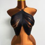 Lady black party vest music festival top
