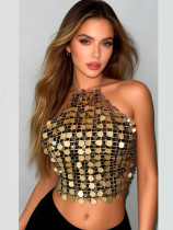 Sexy fitted top sequined halter top music festival party top