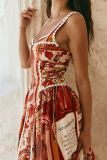 Spaghetti strap digital print resort midi dress