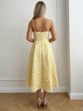 2026 Summer Yellow Jacquard Spaghetti Strap Maxi Dress