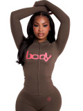 Women Letter Print Hooded Long-Sleeved Tracksuit