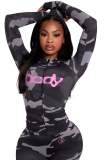 Women Letter Print Hooded Long-Sleeved Tracksuit