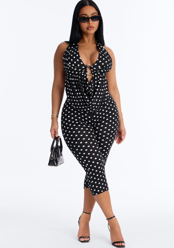 Women Polka Dot Vest Top & Capi Pants Set