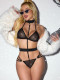 Women sexy lingerie black rhinestones bodysuit