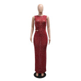 Women's Red Beaded Long Bodycon Dress