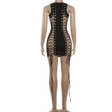 Women's Sexy Lace-Up Back Short Black Bodycon Dress