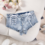 Night Club Lace-Up Stretch Denim Shorts
