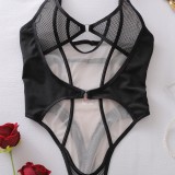 Slim-fitting mesh patchwork see-through hollowed-out mesh sexy bodysuit