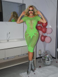 Exotic dancewear women fishnet bodycon dress