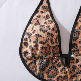 Leopard Print Club Dancer Sequin Two Piece Lingerie Set