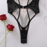 Slim-fitting mesh patchwork see-through hollowed-out mesh sexy bodysuit