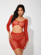 Exotic dancewear women red fishnet bodycon skirt set