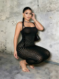 Exotic dancer outfit women fishnet hollow out bodycon dress