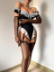 Sexy teddy lingerie set off-the-shoulder bodysuit + gloves + stockings