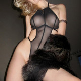 Sheer black mesh bodysuit lingerie
