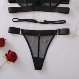Metal buckle see-through mesh ​​sexy lingerie set