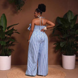 Women Halter Neck  Blue Stripes Jumpsuit