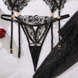 Floral Embroidery See-Through Gathering Slimming Thin Sexy Underwear Set