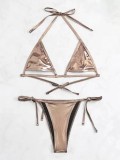 Women brown bikini metallic two piece swimwear