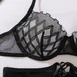 French-style mesh embroidered underwire push-up sexy underwear set