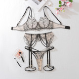 Sexy lace bra set mesh see-through sexy underwear panties four-piece set for women