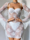 White lace tassel nightgown g-string lingerie set