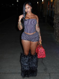 Women Stripes Strapless Top Tight Shorts Two-Piece Set