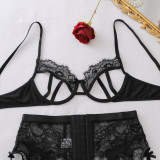 See-through lace heart-shaped sexy bustier lingerie set